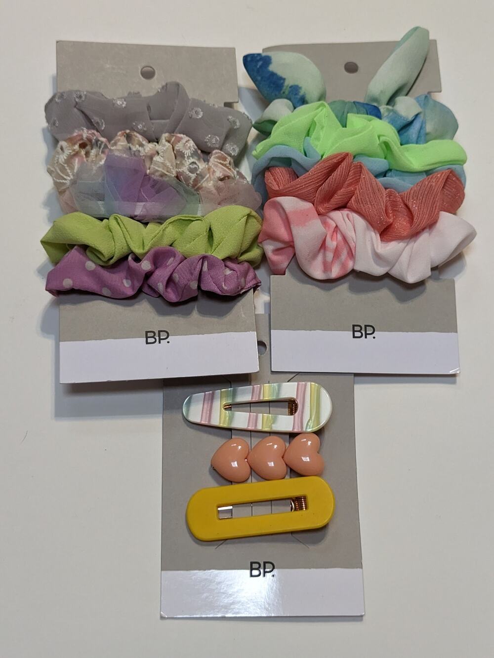 BP 8 Scrunchies 3 Large Clips Spring Pastels Lot of 3 Hair Accessory Sets